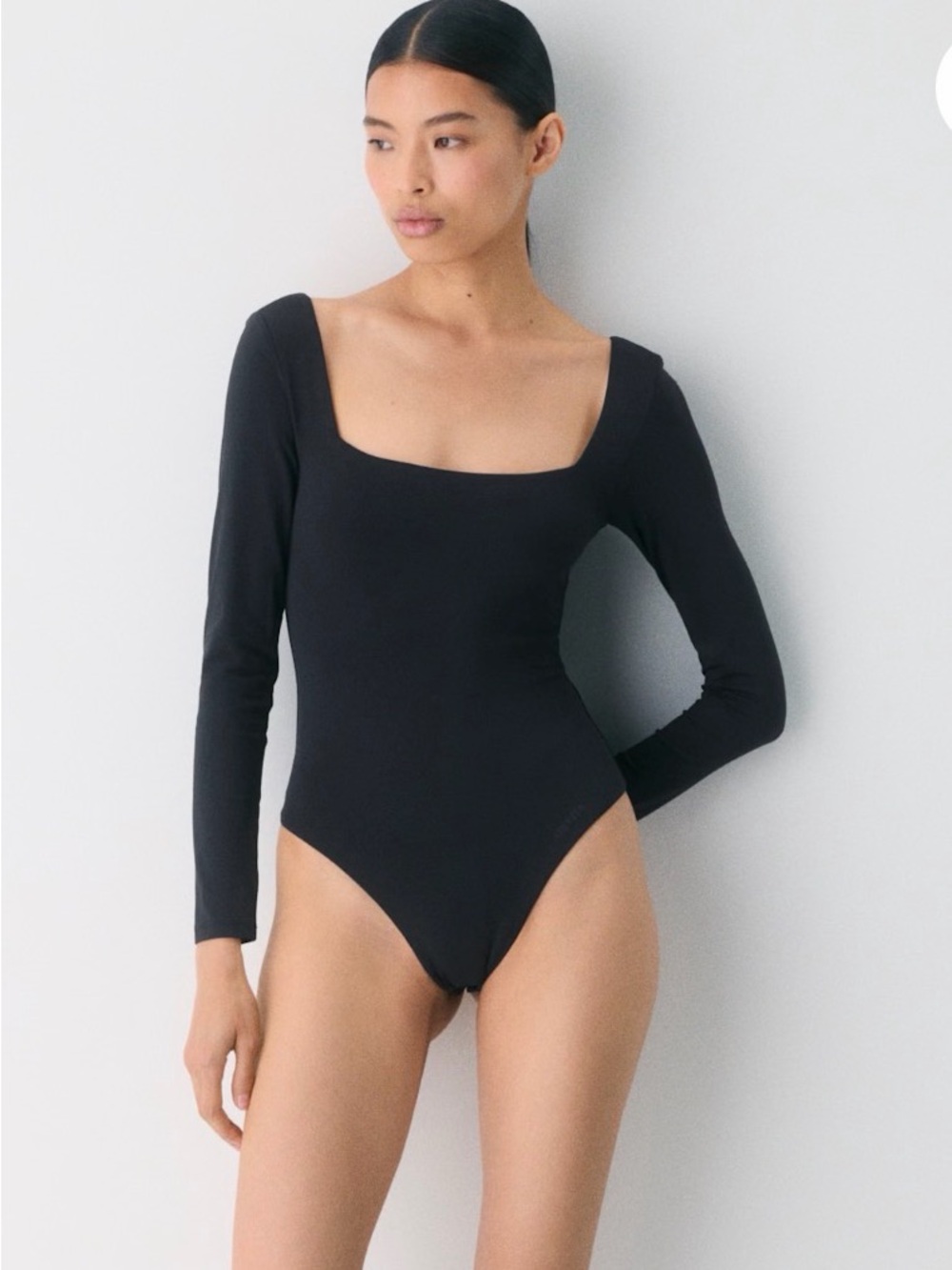 Babaton Black Square Neck Long Sleeve Bodysuit